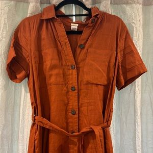 Burnt orange linen midi magaschoni dress with pockets size M
